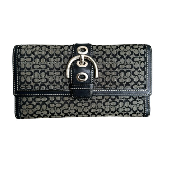 Coach Vintage Soho Wallet Leather Signature Canvas Black Trifold Wallet Women’s - Picture 1 of 15